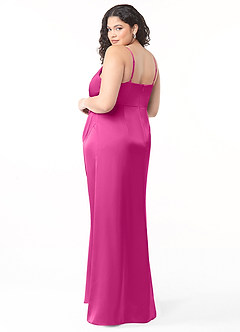 Azazie Maci Bridesmaid Dresses Fuchsia A-Line V-Neck Pleated Stretch Satin Dress image7