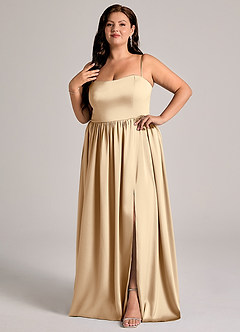 Azazie Calianna Bridesmaid Dresses Champagne A-Line Off the Shoulder Stretch Satin Convertible Dress image9