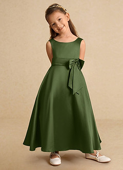 Azazie Lindy Flower Girl Dresses Olive A-Line Pleated Matte Satin Dress image9