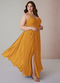 Azazie Emerald Bridesmaid Dresses Butterscotch A-Line Ruffled Chiffon Dress image9