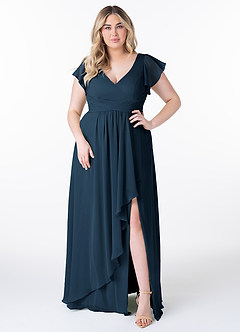 Azazie Omari Brautjungfernkleider A-Linie Chiffon Kleid Dunkelmarine image7