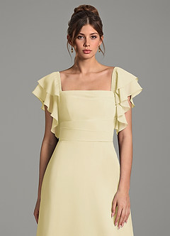 Azazie Dacia Bridesmaid Dresses Lemon Sorbet A-Line Ruched Chiffon Dress image2