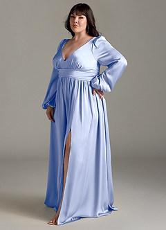 Azazie Norah Brautjungfernkleider A-Linie Stretch-Satin Kleid Eis image11
