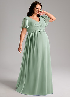 Azazie Verna Abiti da damigella d'onore premaman Abito A-Line Increspato con Scollo a V Chiffon Floor-Length image7