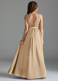 Azazie Elly Junior Champagne A-Line Lace Chiffon Dress image2