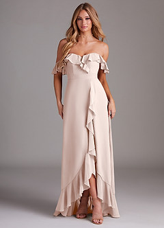 Azazie Lyra Robes de demoiselle d'honneur Robe Trapèze Convertible en Mousseline de soie Rose Pétale image1