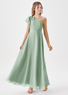 Azazie Arabella Junior Agave A-Line Ruched Chiffon Dress image4