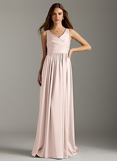 Azazie Keyla Bridesmaid Dresses Blushing Pink A-Line Pleated Stretch Satin Dress image3