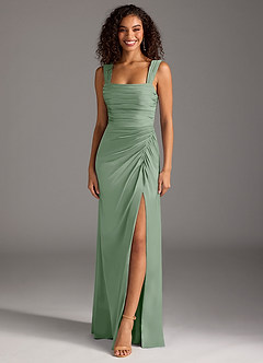 Azazie Jesaphine Bridesmaid Dresses Matcha Sheath Bow Stretch Satin Dress image1