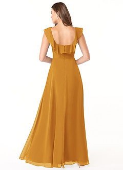 Azazie Jinny Bridesmaid Dresses Butterscotch A-Line Square Neckline Ruched Chiffon Dress image2