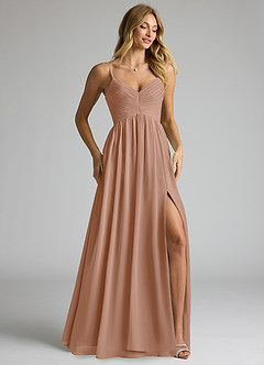 Azazie Alia Robes de demoiselle d'honneur Robe Trapèze en Mousseline de soie Plissée Champagne Rosé image2