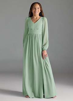 Azazie Norah Junior Agave A-Line Pleated Chiffon Dress image3