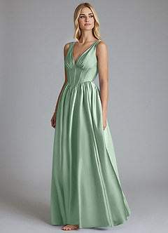 Azazie Delmie Vestidos de damas de honor Vestido de Agave de Satén Elástico de Corte en A con Corsé image4