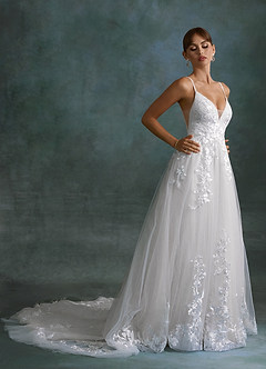 Azazie Rhodes Wedding Dresses Diamond White A-Line V-Neck Sequins Tulle Dress image5
