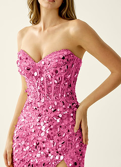 Elowomgen Rose Pink Beading Sequin Embroidery Mesh Prom Dress image6