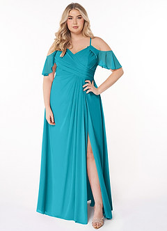 Azazie Dakota Bridesmaid Dresses Jade A-Line V-Neck Pleated Chiffon Dress image6