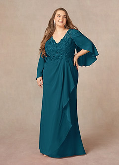 Azazie Perry Brudens mor kjoler Havfrue V-hals blonde Chiffon Gulv-længde Kjole image9