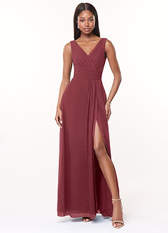 Azazie Karina Bridesmaid Dresses Merlot A-Line Pleated Chiffon Dress image1