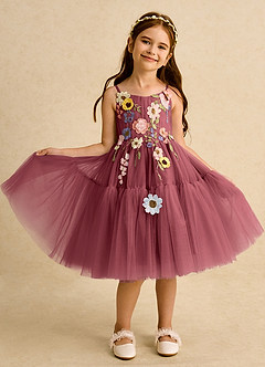 Azazie Osea Flower Girl Dresses Merlot Ball-Gown Pleated Tulle Dress image8