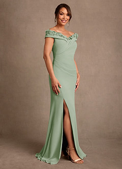 Azazie Jettie Abiti per la Madre della Sposa Abito Tubino in Chiffon Plissettato Verde Salvia image2