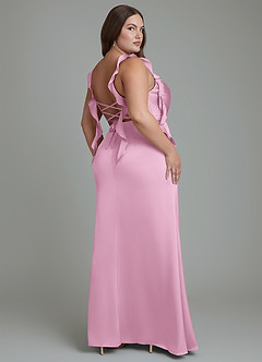 Azazie Jessamine Bridesmaid Dresses Candy Pink Sheath Corset Stretch Satin Dress image9