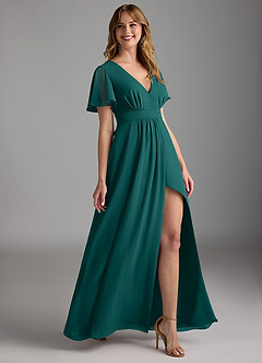 Azazie Zaniah Bridesmaid Dresses Peacock A-Line Chiffon Dress image3