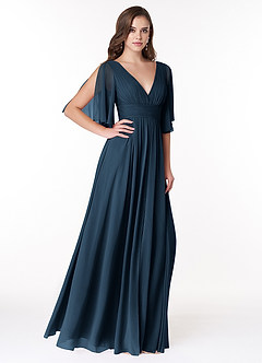 Azazie Temeka Robes de demoiselle d'honneur Robe Trapèze en Mousseline de soie Drapé Bleu Marine Foncé image8