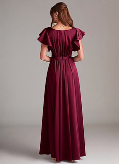 Azazie Daphne Vestidos modestos de dama de honra Vestido Linha A Franzido Comprimento do chão Cetim elástico image6