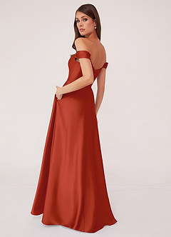 Barbie ♥ Azazie Bridesmaid Dresses Rust A-Line Off the Shoulder Stretch Satin Convertible Dress image4