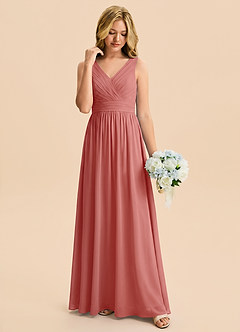 Azazie Kora Junior Abito A-Line in Chiffon Plissettato Rosa Antica image4