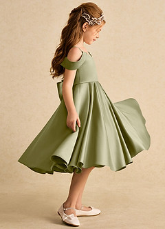 Azazie Favia vestidos de niña de las flores Vestido de Musgo Verde de Satin Mate de Corte En A con Vestidos sin tirantes image5