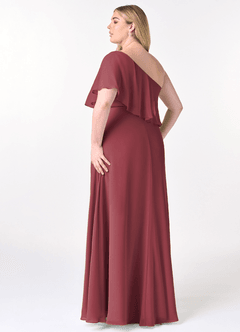 Azazie Lizzy Vestidos de damas de honor Vestido de Merlot de Gasa de Corte en A con Hombro unilateral image11