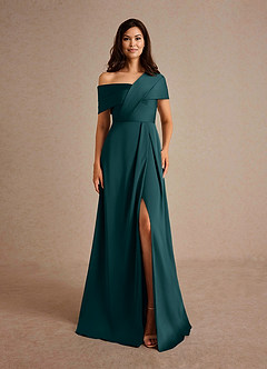 Azazie Milton Mother of the Bride Dresses Pine A-Line Pleated Stretch Satin Dress image7
