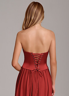 Azazie Cadence Bridesmaid Dresses Pomegranate A-Line Corset Stretch Satin Convertible Dress image6