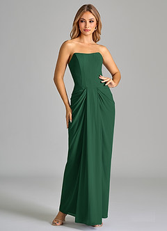Azazie Anaïs Bridesmaid Dresses Dark Green Sheath Strapless Chiffon Dress image3