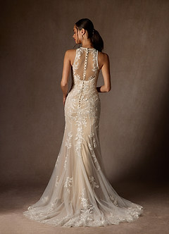 Azazie Sheila Vestidos de novia Vestido de Blanco Diamante Nude de Tul de Corte Sirena con Lentejuela image2