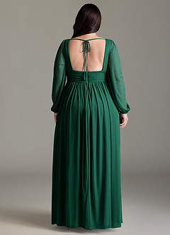 Azazie Norah Bridesmaid Dresses Emerald A-Line V-Neck Long Sleeve Chiffon Dress image7