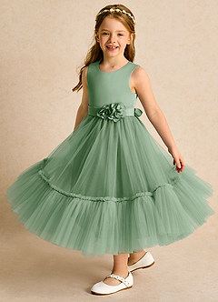 Azazie Miracle Flower Girl Dresses Matcha A-Line Bow Matte Satin Dress image4