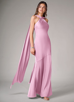 Azazie Kinsley Vestidos de madrinha de casamento Vestido Rosa Doce de Cetim elástico de sereia com Racha Lateral image3