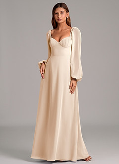 Azazie Annistyn Jurken voor bruidsmeisjes Jurk van Chiffon met A-Lijn Lange mouw Wit Albast image4