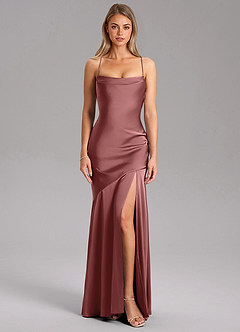Azazie Grata Bridesmaid Dresses Amethyst Sheath Side Slit Stretch Satin Dress image3