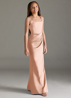 Azazie Mero Junior Rose Gold Mermaid Pleated Stretch Satin Dress image3