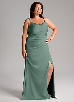 Azazie Deandra Brautjungfernkleider Meerjungfrau-Linie Plissee Stretch-Satin Kleid Eukalyptus image10