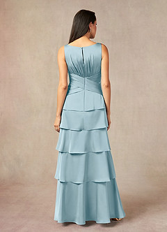 Azazie Viola Mother of the Bride Dresses Moody Blue A-Line Pleated Stretch Satin Dress image3
