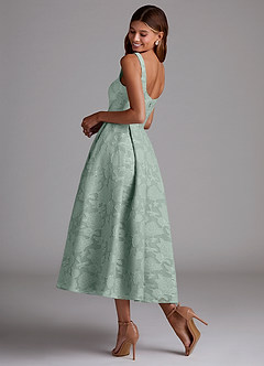 Azazie Amalie Bridesmaid Dresses Agave A-Line Pleated Floral Burnout Dress image2