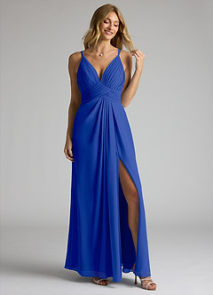 Azazie Maren Allure Bridesmaid Dresses Royal Blue A-Line V-Neck Lace Chiffon Dress image3