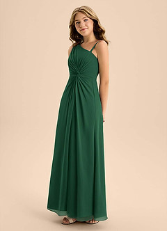 Azazie Brooke Junior Dark Green A-Line Side Slit Chiffon Dress image6