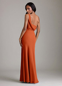 Azazie Madelyn Robes de demoiselle d'honneur Robe Sirène Convertible en Mousseline de soie Asymétrique Orange Brûlée image10