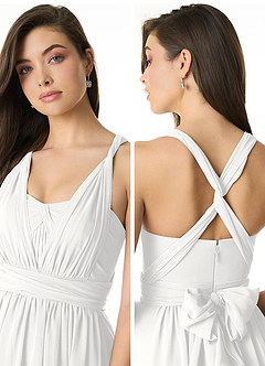 Azazie Olani Bridesmaid Dresses White A-Line One Shoulder Chiffon Convertible Dress image5