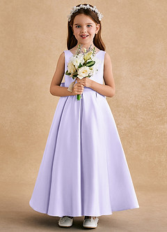 Azazie Honey Bear Flower Girl Dresses Lilac A-Line Pleated Matte Satin Dress image3